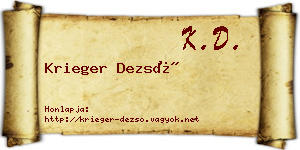 Krieger Dezső névjegykártya